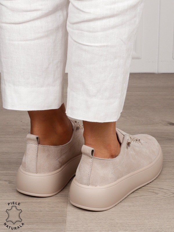 Pantofi Casual dama din Piele Naturala cu siret special CRL1550BEJ - Img 3