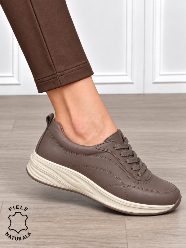 Pantofi casual damă din piele naturală cu stil clasic CRL1898 CAFENIU - Img 2