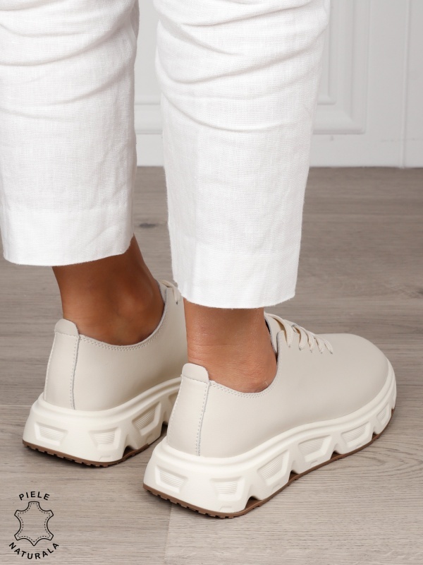 Pantofi Casual dama din Piele Naturala cu talpa speciala CRL1557 BEJ - Img 3