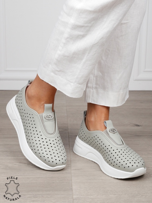 Pantofi Casual dama din Piele Naturala mici perforati CRL1542BARILLA - Img 2