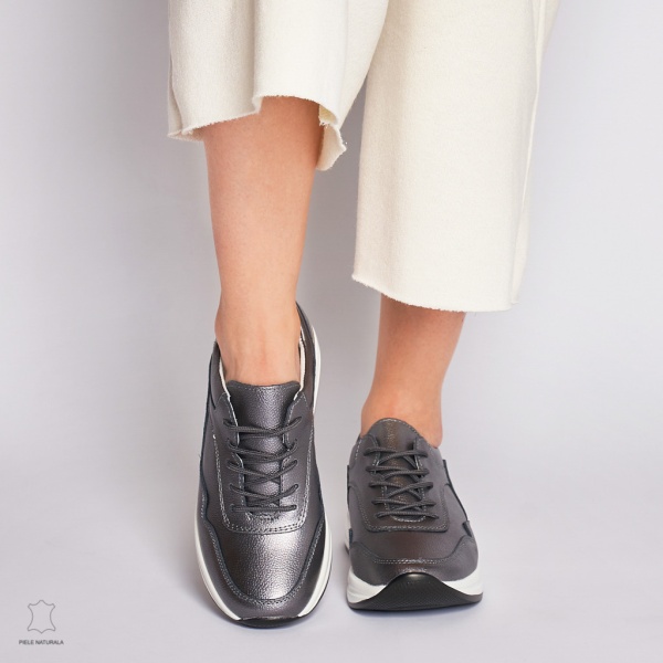 Pantofi Casual dama din Piele naturala Multicolor CRL1234 PEWTER - Img 2