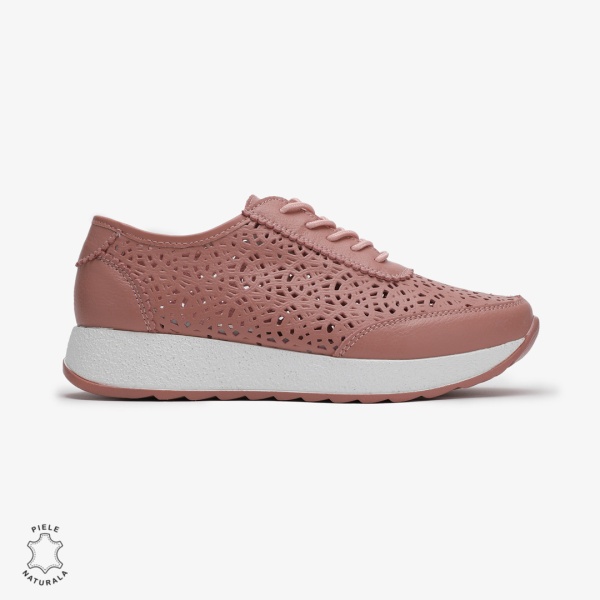 Pantofi casual dama din Piele Naturala Perforati cu model CRL0714 ROZ - Img 2
