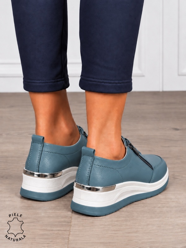 Pantofi Casual Dama Piele Naturala CRL0072 ALBASTRU - Img 2