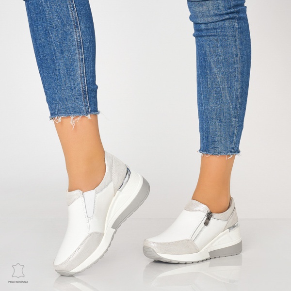 Pantofi Casual Dama Piele Naturala CRL0072 ALB - Img 3