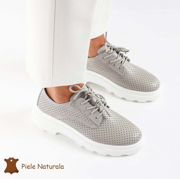 Pantofi Casual Dama Piele naturală CRL0207 GRI - Img 2