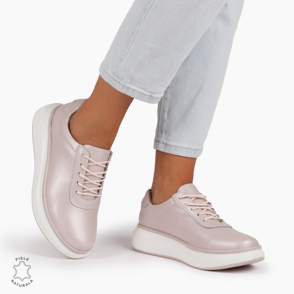 Pantofi Casual Dama Piele Naturala CRL1002 Culoare: ROZ - Img 2