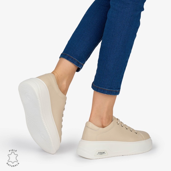 PANTOFI CASUAL Dama Piele Naturala CRL1054 Culoare: BEJ - Img 4