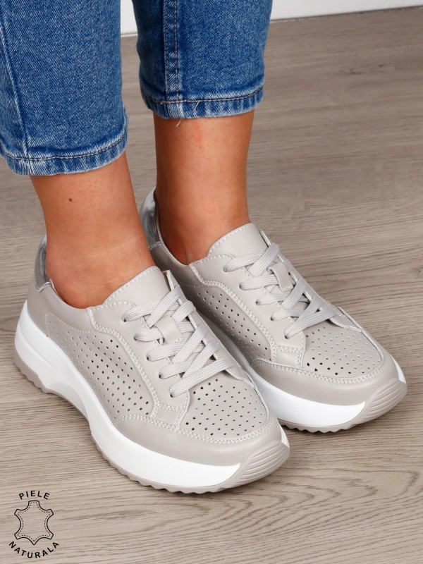 PANTOFI CASUAL Dama Piele Naturala cu mici perforati confortabile CRL1596 GRI - Img 2