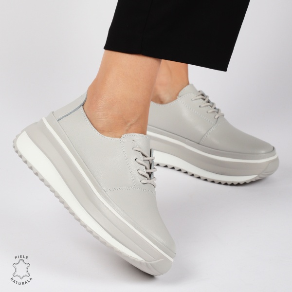 PANTOFI CASUAL Dama Piele Naturala CU SIRET CRL1439 GRI - Img 3