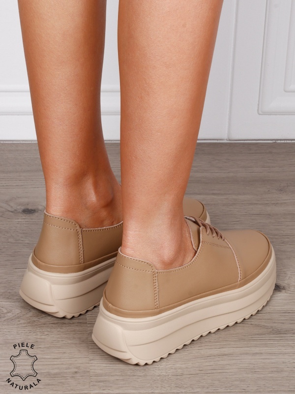 PANTOFI CASUAL Dama Piele Naturala CU SIRET CRL1439 KHAKI - Img 3