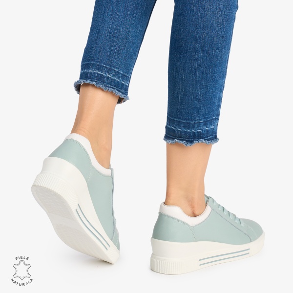 Pantofi casual dama piele naturala cu talpa inalta CRL0871 ALBASTRU - Img 3