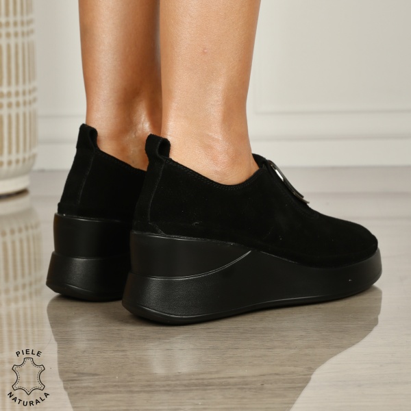 PANTOFI CASUAL Dama Piele Naturala INTOARSA Slip-on cu deatliu in fata CRL1443 NEGRU - Img 2