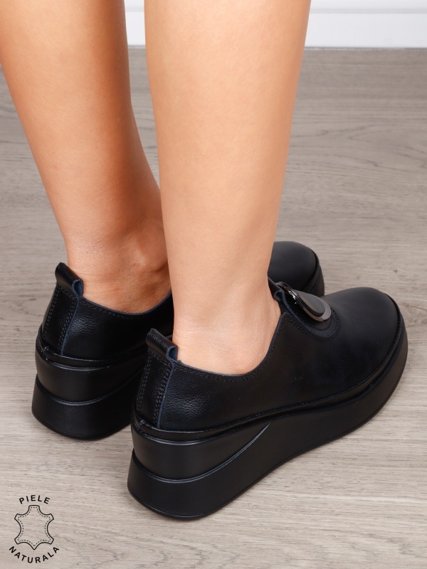 PANTOFI CASUAL Dama Piele Naturala Slip-on cu deatliu in fata CRL1443 NEGRU - Img 3