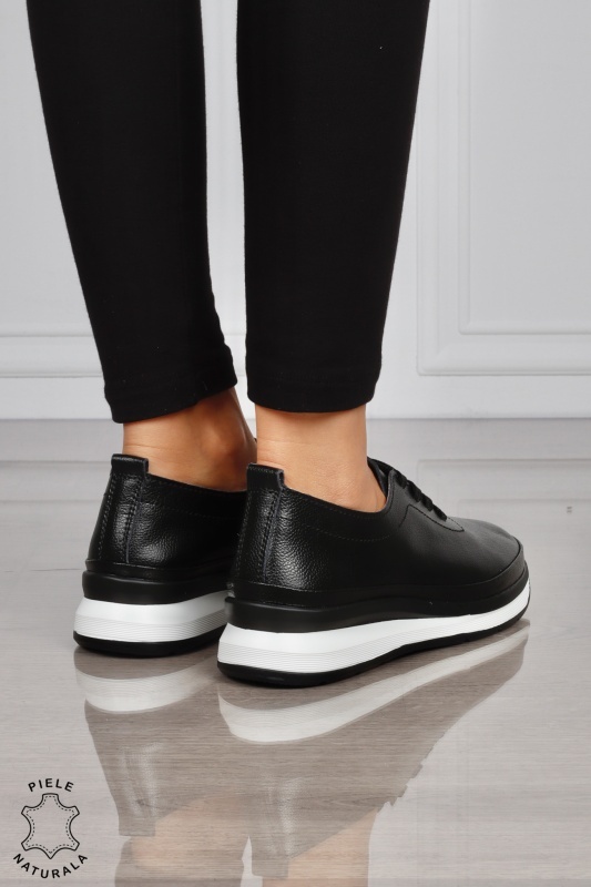 PANTOFI CASUAL Dama Piele Naturala USOR INALTA CRL1051 Culoare: NEGRUCUALB - Img 3