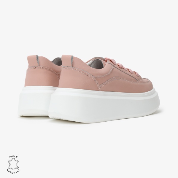 Pantofi Casual de dama din Piele Naturala CRL0566 ROZ - Img 3