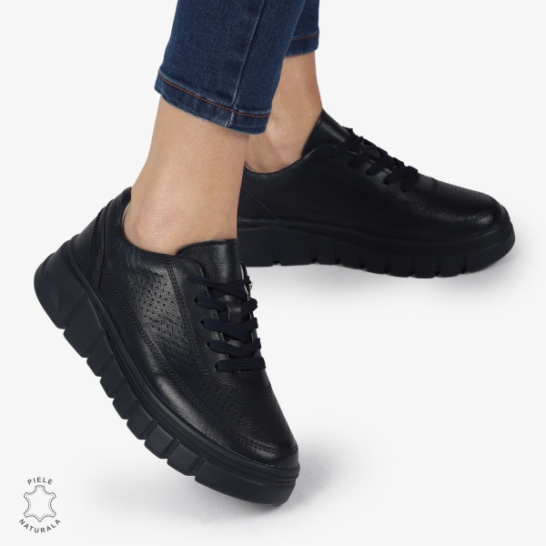 PANTOFI CASUAL DE DAMA DIN PIELE NATURALA CRL0767 NAVY - Img 2