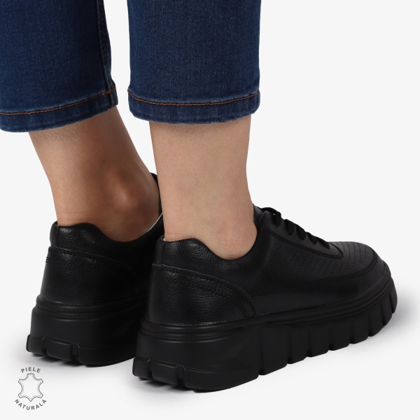 PANTOFI CASUAL DE DAMA DIN PIELE NATURALA CRL0767 NEGRU - Img 4