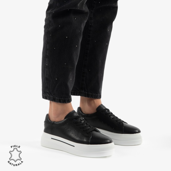 PANTOFI CASUAL DE DAMA DIN PIELE NATURALA CRL0769 NEGRU - Img 2