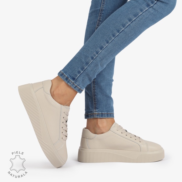 Pantofi Casual de dama din Piele Naturala CRL1222 BEJ - Img 2