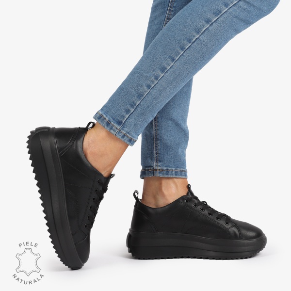 Pantofi Casual de dama din Piele Naturala CU CUSATURI DECORATIVE CRL1220 NEGRU - Img 2
