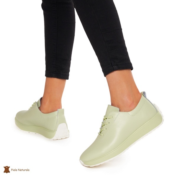Pantofi casual de dama din piele naturala cu talpa plata CRL0024 VERDE - Img 3