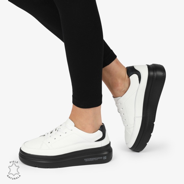 Pantofi CASUAL PIELE NATURALA CRL1271 Alb cu Negru - Img 2