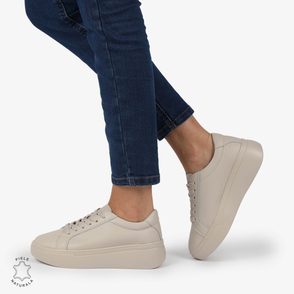 Pantofi CASUAL PIELE NATURALA cu detaliu lateral CRL1273 Bej - Img 3