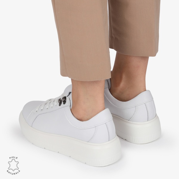 Pantofi CASUAL PIELE NATURALA CU INCHIDERE SIRET CRL1294 ALB - Img 2