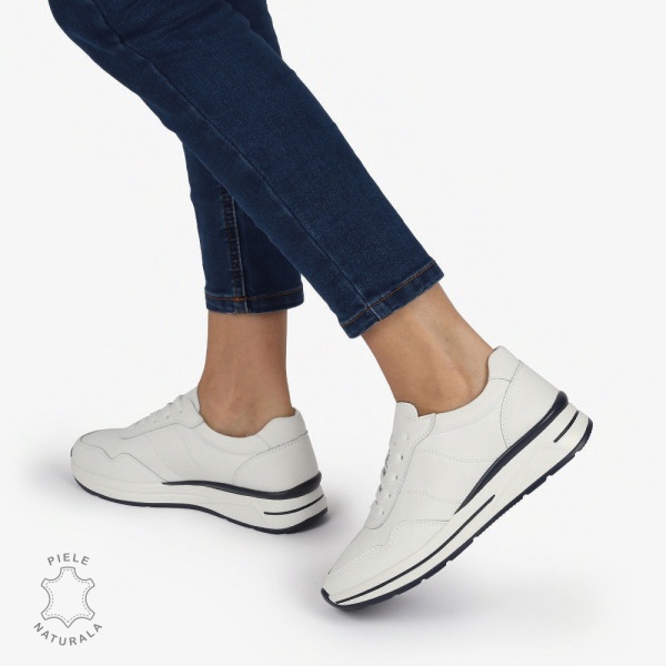 PANTOFI CASUAL Piele Naturala CU INCHIDERE SIRET SI MODEL PE TALPA CRL1303 ALB - Img 3