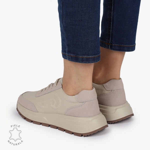 Pantofi casual piele naturala CU MODEL LATERAL CRL1304 BEJ - Img 4