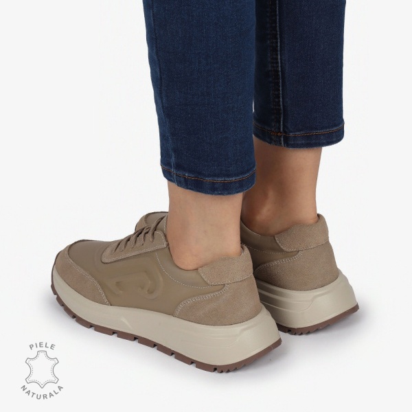 Pantofi casual piele naturala CU MODEL LATERAL CRL1304 KHAKI - Img 4