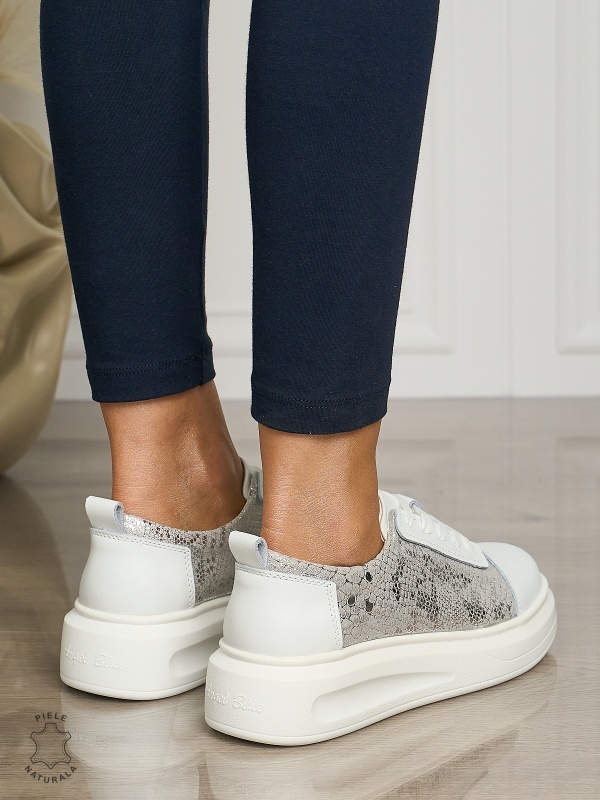 Pantofi casual piele naturala CU TALPA GROASA CRL1509 ALB - Img 3