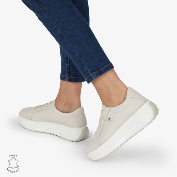 Pantofi CASUAL PIELE NATURALA cu talpa inalta CRL1275 Bej - Img 3