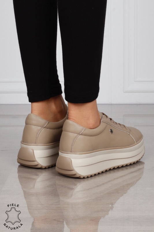 Pantofi CASUAL PIELE NATURALA cu talpa inalta CRL1275 KHAKI - Img 3