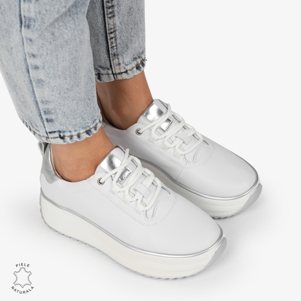 Pantofi CASUAL PIELE NATURALA cu TALPA INALTA CRL1291 ALB - Img 4