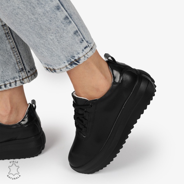 Pantofi CASUAL PIELE NATURALA cu TALPA INALTA CRL1291 NEGRU - Img 3