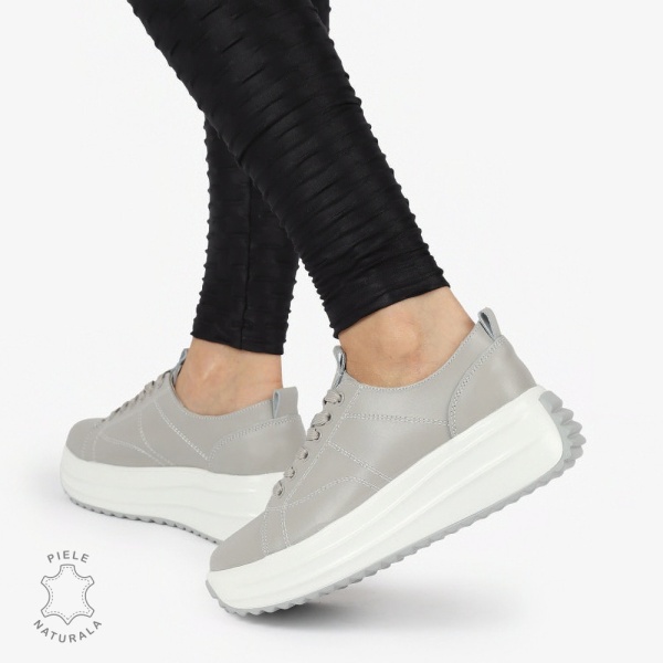 Pantofi casual piele naturala cu talpa inalta CRL1307 GRI - Img 2