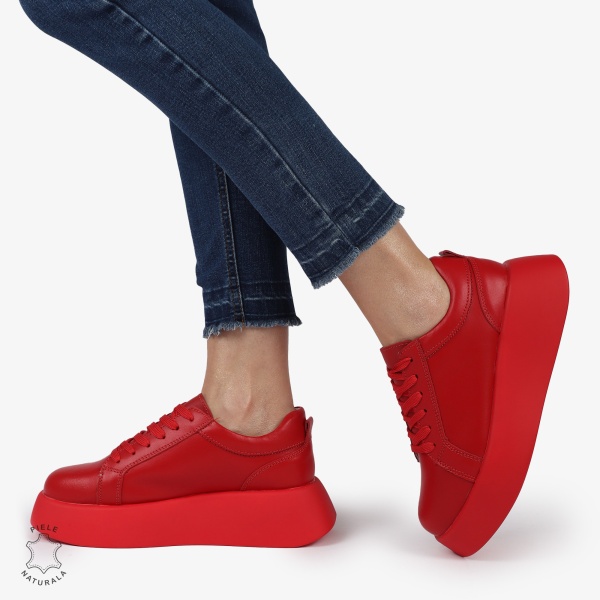 Pantofi casual piele naturala cu talpa inalta CRL881 ROSU - Img 2