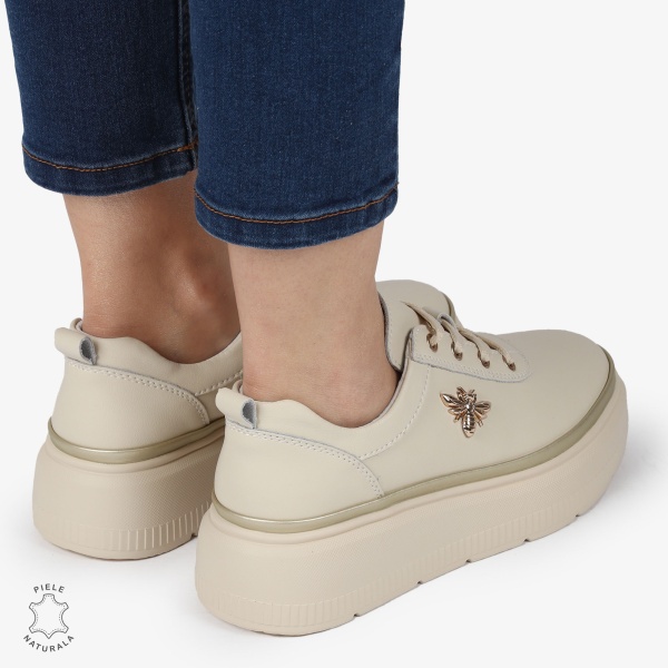 Pantofi DAMA CASUAL din piele naturală CU DETALIU FLUTURE CRL1376 BEJ - Img 4