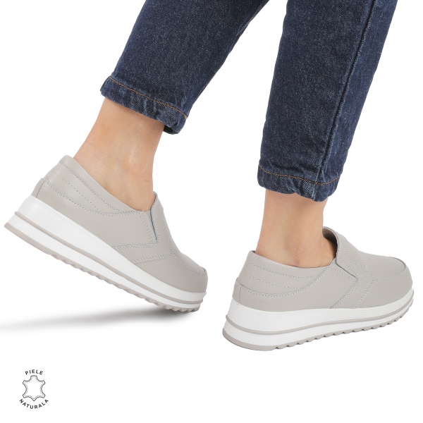 Pantofi dama casual piele naturala, Slip-On CRL878 GRI - Img 3