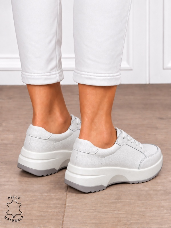 Pantofi damă din piele naturală cu șiret CRL1860 ALB - Img 3