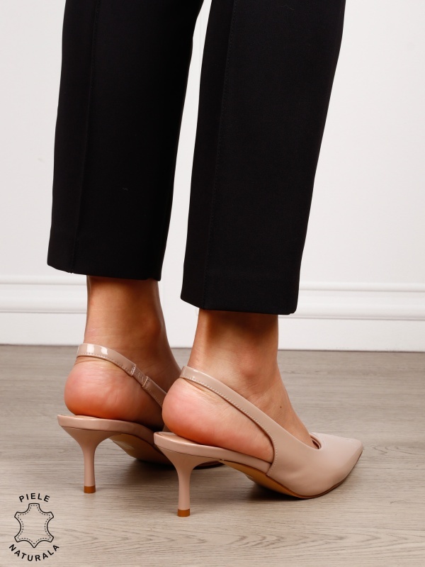 Pantofi dama eleganti din piele naturala cu toc subtire si varf ascutit CRL1616 Bej - Img 4