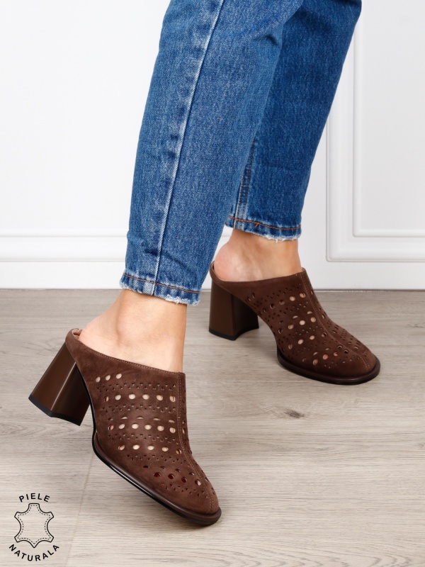 Pantofi dama eleganti din piele naturala Intoarsa Slip-on CRL1633 CAFENIU - Img 2
