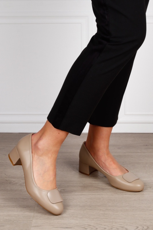 Pantofi Eleganti dama din piele Ecologica cu brant din piele naturala CRL1584 khaki - Img 2