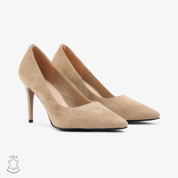PANTOFI ELEGANTI dama din Piele Naturala CU TOC SPECIAL CRL0996 BEJ - Img 2