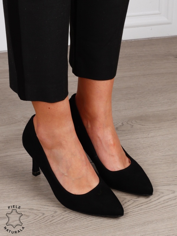 Pantofi Eleganti dama din piele naturala intoarsa model clasic CRL1575 NEGRU - Img 3