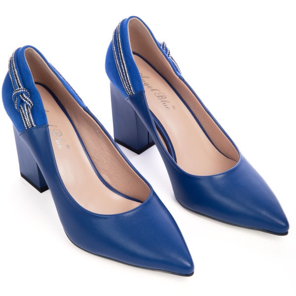 Pantofi Eleganti din Piele Ecologica cu toc Gros CRL0730 albastru - Img 2