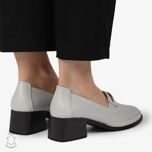 PANTOFI ELEGANTI DIN PIELE NATURALA CU TOC MIC CRL01383 GRI - Img 4