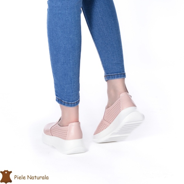 Pantofi Perforati Dama Piele naturală CRL0100 ROZ - Img 3