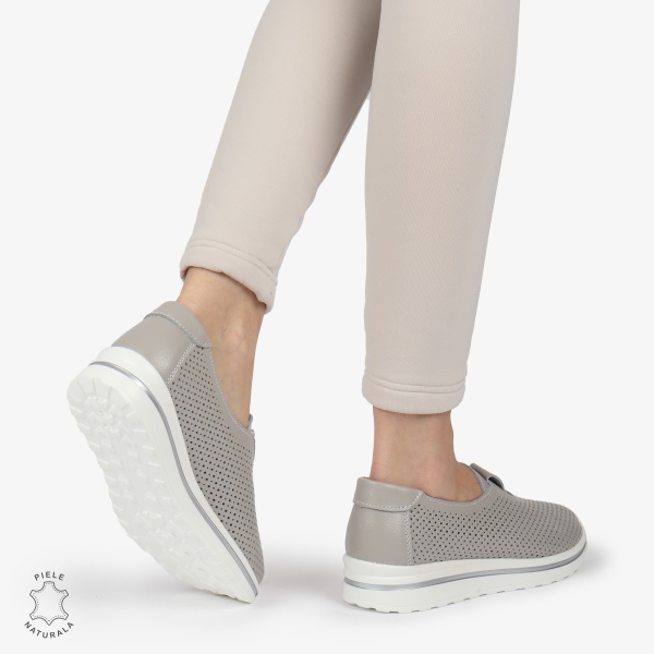 Pantofi Perforati Dama Piele naturală CRL0104 GRI - Img 2